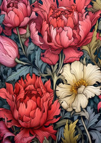 Composition florale détaillée de pivoines de printemps aux teintes vibrantes pour un puzzle d'art en bois.